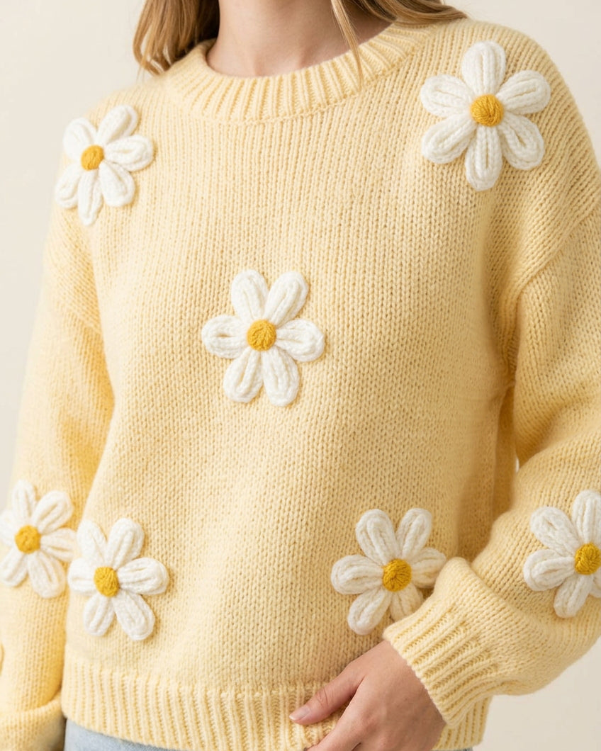 Jersey Millie Amarillo | Jersey de punto con flores en relieve