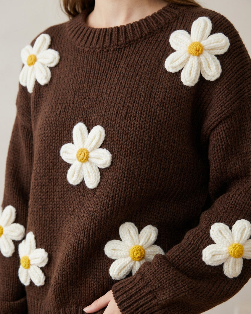 Jersey Millie Chocolate | Jersey de punto con flores en relieve